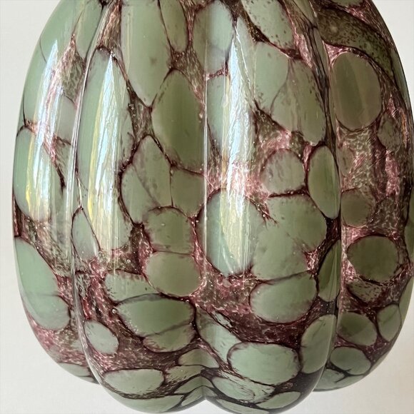 Hand Blown Art Glass Green Confetti Spotted Dots Pumpkin - Picture 2 of 5